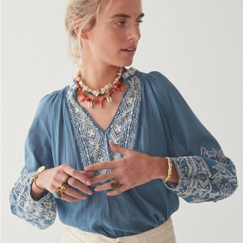 Maison Hotel Sandrine Blouse in French Blue Long Sleeve Size XS Bohemian